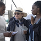 Anthony Mackie, director Kari Skogland, Adepero Oduye on the set of The Falcon And The Winter Soldier
